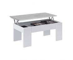 Mesa de Centro Elevable, Mesita de Salón o Comedor, Modelo LC, Acabado en Color Blanco Artik y Cemento, Medidas: 100 cm (Ancho) x 50 cm (Fondo) x 45-56 cm (Alto)