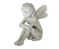 Hada Duende de Jardín Figura Decoración Hogar Resina Sintética Gris Piedra 37 cm