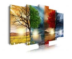 DekoArte 237 - Cuadro moderno en lienzo 5 piezas paisaje de las cuatro estaciones del año, 150x3x80cm, multicolor