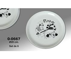 Supernova Decoracion-Set 4 platos para pizza decorados con dibujos y palabra "PIZZA" . Medidas 20 cm