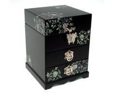 Joyero con Madreperla Diseño de Flores Imaginarias Madera Lacrada Asiático A Mano Joyería Bisutería Asiático Anillos Cofre Organizador Caja para Anillos