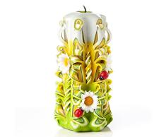 Vela grande sin aroma tallada a mano – Perfecta para decoración casera o como vela de regalo para varias ocasiones - Impresionante color verde crema con decoraciones