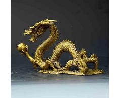 YUNHAO Figura Decorativa de Dragón Chino de Bronce, 100% Latón, 11,4 cm de Largo