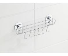 Wenko 5633100 TurboFIX Barra para Colgar con Ganchos - Fijar sin taladrar, Metal Cromado, 31.5 x 9.5 x 5 cm, Plata Brillante