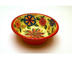 LEBRILLO Nº1 bol / plato hondo en ceramica hecho y pintado a mano con decoración flor. 31 cm x 31 cm x 11 cm (ROJO)
