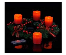 Spetebo Corona de Adviento con 4 LED Velas y Mando a Distancia - Roja Corona de Navidad con Velas