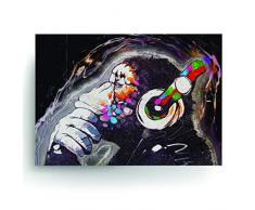 Thinking Monkey Headphone Art Poster - Banksy On Wall Street Graffiti Print - Impreso Cheeky Cool Music Pop Nursery DJ Decor Gift Paper