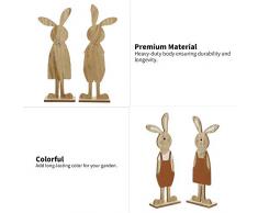 Godyluck Navidad Figura de Madera Festival Pascua Forma de Conejo Estatua Animal Jardín Escultura Cercas al Aire Libre Césped Patio Decoración Estatuillas San Valentín Ornamento romántico Estatuas