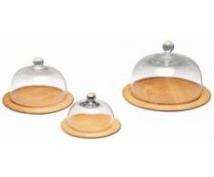 Quesera Continenta, Tabla de queso con Campana de vidrio, 2 piezas, redondo, plato de queso de madera de Árbol de caucho, disponible en varios Ø - Madera máciza, Marrón, 26cm