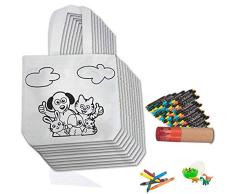 Pack de 30 Bolsas Coloreables con Ceras de Colores, 30 Paquetes de Ceras, 1 Estuche de lápìces con sacapuntas, 1 Huevo con Gomas para Regalos cumpleaños Infantiles