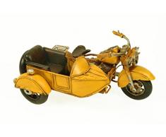 Figura Decorativa de Metal "Moto con Sidecar Amarilla" . Vehículos. Adornos y Esculturas. Coleccionismo. 19 x 13 x 10 cm.