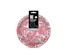 Platos de plastico decorados con diseño original Royal - Color Rojo - 23 cm - 4 unidades