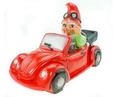 Zwerg Enano de jardín de 36 cm, Figura de jardín de PVC en el Coche, Color Rojo