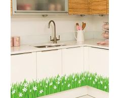 ufengke Pegatinas de Pared Hierba Verde y Flores Blancas Decorativo Extraíble DIY Vinilo Pared Calcomanías Haga un Mural de Aspecto Fresco en la Sala de Estar, Dormitorio, Baño, Zócalo