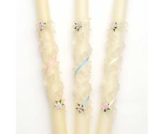 Velas Pinçart Vela (CIRIO) para Bautizo DE Cera Blanca.Medida 2 x 50 CM 150gr-Vela de Bautizo con Flores y una Espiral pinzada, con Cinta y una Margarita en Cada Extremo. (Personalizado Azul)