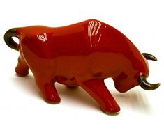 Escultura cerámica de TORO hecho y pintado a mano. Figura decorativa. (Tamaño PEQUEÑO 24 cm x 14 cm x 10 cm) (ROJO SALINO)