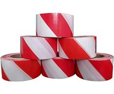 1x Roll Barrera de cinta Cinta de advertencia Cinta de seguimiento Cinta de seguridad Cinta marcadora Pegatina Cinta Cinta antiadherente para obra 500m x 75mm Rojo/Blanco