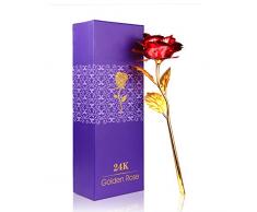 ALLOMN Rosa, Flores Artificiales, 24K Chapado en Oro Rosa con Caja de Regalo día de San Valentín Día de la Madre Cumpleaños de Navidad (Rojo)