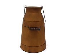 CVHOMEDECO. Jarrón de Leche rústico con Mango de Madera de 10 Pulgadas, jarrón de Metal para decoración del hogar y el jardín