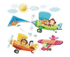 DECOWALL DAT-1406B1506B Globos Aerost/áticos de Animales y Biplanos Vinilo Pegatinas Decorativas Adhesiva Pared Dormitorio Sal/ón Guarder/ía Habitaci/ón Infantiles Ni/ños Beb/és