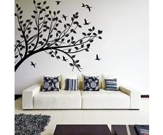 (60 x 46 cm) adhesivo decorativo para pared con mango telescópico y hojas diseño de árbol con pájaros y pasajeros/diseño de lámina de decoración de vinilo/DIY diseño de bosque de tela + incluye figura decorativa y calcomanías para regalo al azar