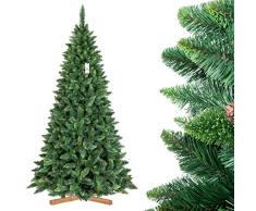 FairyTrees Árbol de Navidad Artificial Pino, Natural Verde, Material PVC, Las piñas verdaderas, el Soporte de Madera, 250cm, FT03-250