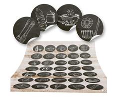 Logbuch-Verlag - Pegatina decorativa de cocina (autoadhesiva, redonda, pequeña), diseño vintage, color blanco y negro, color Negro 70 Stück