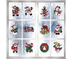Paquete de 12 adhesivos navideños, decoraciones navideñas para la ventana (Papá Noel, árbol de Navidad, corona, campanas, Feliz Navidad, bastón de caramelo, muñeco de nieve)