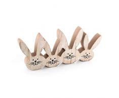 Logbuch-Verlag - Figura Decorativa de Conejo de Pascua de Madera, 22 x 11 cm, Color marrón Natural, decoración de Pascua para Colocar de pie, 4 Orejas de Conejo, Adorno de Pascua, Regalo de Pascua