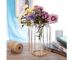AUNMAS Florero de Hierro Forjado nórdico en Forma de Linterna Florero en Forma de Tubo Tubo de Vidrio Cable de Metal de Oro Titular de la Vela para la Boda decoración del hogar(Dorado Champán)