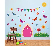 ufengke Pegatinas de Pared Puerta de Hadas Vinilos Adhesivos Pared Mariposas Hierba Decorativos para Dormitorio Habitación Infantiles Niñas