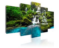 murando - Cuadro en Lienzo Buda Zen SPA 200x100 cm Impresión de 5 Piezas Material Tejido no Tejido Impresión Artística Imagen Gráfica Decoracion de Pared Cascada Paisaje Naturaleza c-C-0019-b-n