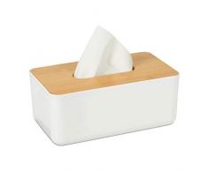 Relaxdays Caja para paÃ±uelos, Tapa de bambÃº, para el baÃ±o, Moderno, PlÃ¡stico, 10 x 23 x 13 cm, 1 Ud, Blanco & MarrÃ³n, Blanco/MarrÃ³n