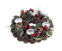 Home @ Styling Collection Corona de Adviento, Corona de Navidad con piñas, decoración de Mesa, Espacio para 4 Velas de té, 30 cm de diámetro