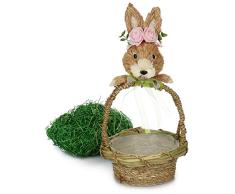 com-four® Cesta con asa con Conejito de Pascua y Pasto de Pascua, Cesta Decorativa como Nido de Pascua para Huevos de Pascua y Regalos [la selección varía] (Canasta de Pasto de Pascua - 2 Partes)