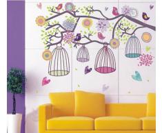Walplus AY993 - Vinilo adhesivo reutilizable para habitación infantil, diseño de árbol y jaulas de pájaro