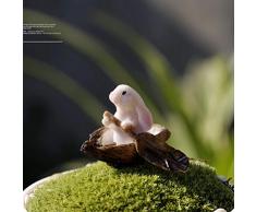 Yardwe Figura de Conejo en Miniatura Figura de Conejito Jardín de Hadas Decoración de Resina para Macetas Bonsai Micro Paisaje Decoración Suministros Pascua Favor (Canotaje de Conejo)