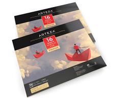 Arteza Cuadernos de pintura acrílica | Tamaño 27, 9 x 35,5 cm | Pack de 2 blocs de papel pesado (400g) para pintar con acrílico y óleo | 16 lienzos por cuaderno (32 en total) | Encuadernados con cola