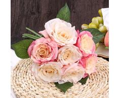 Soledi Rosas del Arte 10 Cabezas Ramo de Novia Decoración para Boda Adorno Hogar (rosado))