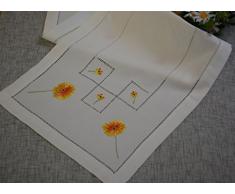 Camino de mesa de Gerbera vainica de mesa camino de mesa bordado de lino con aspecto de madera de 30 x 140 cm colour crudo/de flores de pascua - De colour naranja