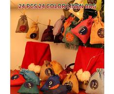FORMIZON 24 Calendario de Adviento, Calendario de Adviento 2019, Bolsas de Yute con 24 Adhesivos Digitales de Adviento, Bolsas de Regalo Navidad, Arbol de Navidad Decoracion (24 Colores)