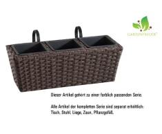 Jardinera para balcón de polyrattan incluye suspensión y 3 insertos plásticos, color mocca, 4 piezas, 47 x 17 x 15 cm