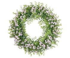 UArtlines - Corona de flores artificiales de eucalipto con flores rosas para puerta delantera, ventana, decoración de bodas y fiestas