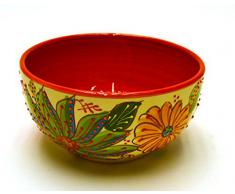 BOL Nº2 cuenco / plato hondo en ceramica hecho y pintado a mano con decoración flor. 19 cm x 19 cm x 10 cm (ROJO)