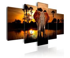 murando - Cuadro en Lienzo 200x100 - Impresión de 5 Piezas Material Tejido no Tejido Impresión Artística Imagen Gráfica Decoracion de Pared Paisaje frica Animal Elefante g-C-0024-b-m
