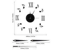 Fdit Socialme-EU Relojes de Pared Etiqueta Nota Musical Notas de Música Números 3D Romanos Disco de Vinilo Diseño de Interiores Decoración Moderna para Casa