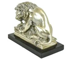 Casa Padrino Figura de Bronce Base de mármol de león con botín Plata/Negro 26 x 10 x H. 20 cm - Escultura de Bronce Plateado