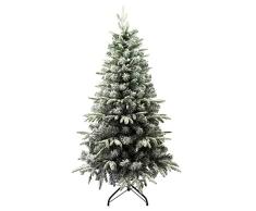 Árbol de Navidad Flocado con Copos de Nieve Abeto Artificial Nevado Automontable C/Soporte Metálico 120-210cm (150cm 548Tips, Flocado)