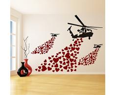 (20x16 cm) Banksy Vinilo Adhesivo Pared Helicóptero con corazones / Arte Callejera Graffiti Helicópteros Decoración Pegatina / Amor De Corazón Mural + Gratis Al azar adhesivo Regalo