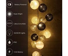 Cadena de Luces para Algodón Bola, Morbuy Batería Decorativas LED Lámpara de Tira Bola Hada Noche Cadenas de Luz Para Bebe Casa Dormitorio Decoración Boda Fiesta De Cumpleaños Navidad Jardines Festivales (1.8m /10 luces, Gris)